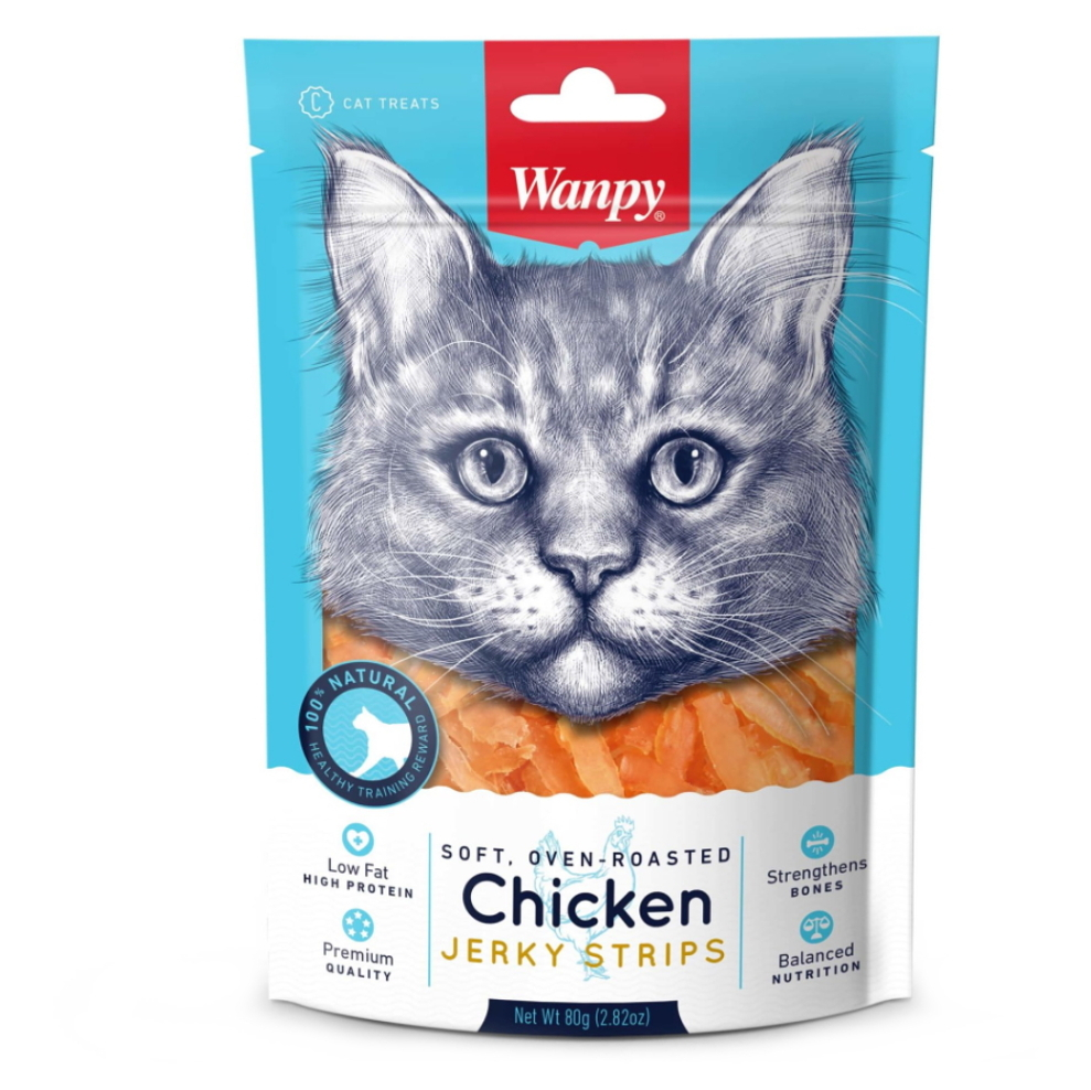Levně WANPY Soft chicken jerky strips pro kočky 80 g