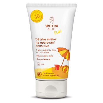 WELEDA Dětské mléko na opalování SPF 30 sensitive 150 ml, poškozený obal (Dětské opalovací krémy) - Voděodolné