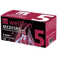 WELLION MEDFINE PLUS Jehly pro inzulinová pera 32 G x 5 mm 100 kusů