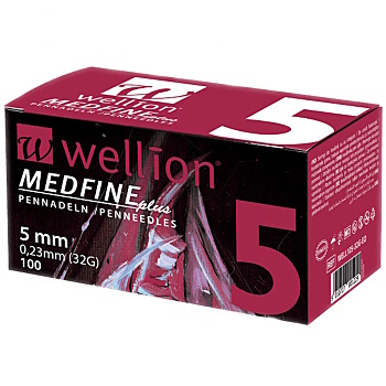 WELLION MEDFINE PLUS Jehly pro inzulinová pera 32 G x 5 mm 100 kusů (Inzulinové jehly)