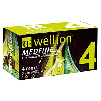 WELLION MEDFINE PLUS Jehly pro inzulinová pera 32 G x 4 mm 100 kusů (Inzulinové jehly)