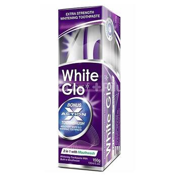 WHITE GLO Profesionální bělicí zubní pasta 150 g plus kartáček na zuby a mezizubní kartáčky