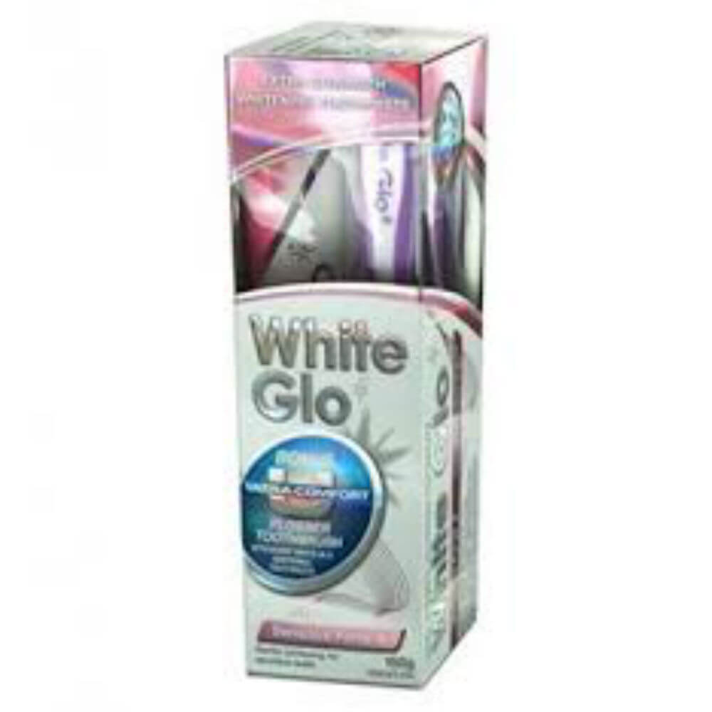 WHITE GLO Sensitive Forte 150 g + plus kartáček na zuby a mezizubní kartáčky