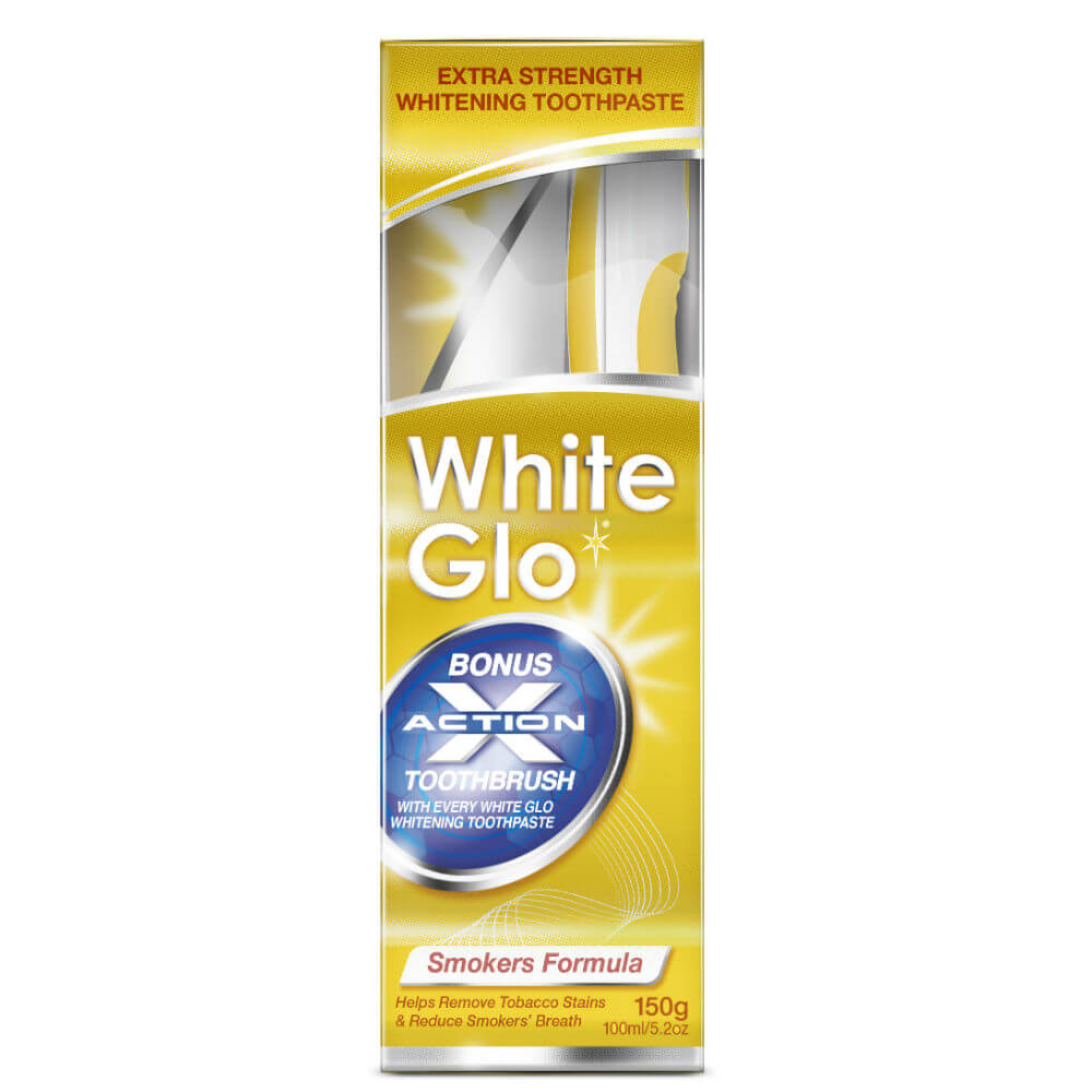 WHITE GLO Smokers zubní pasta pro kuřáky 150 g + kartáček na zuby a mezizubní kartáčky
