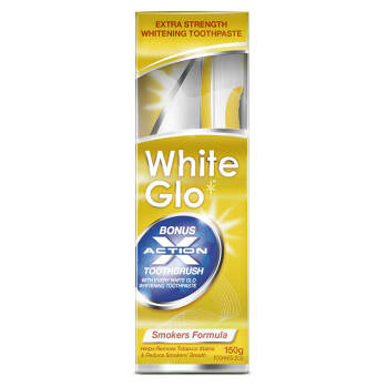 WHITE GLO Smokers zubní pasta pro kuřáky 150 g + kartáček na zuby a mezizubní kartáčky