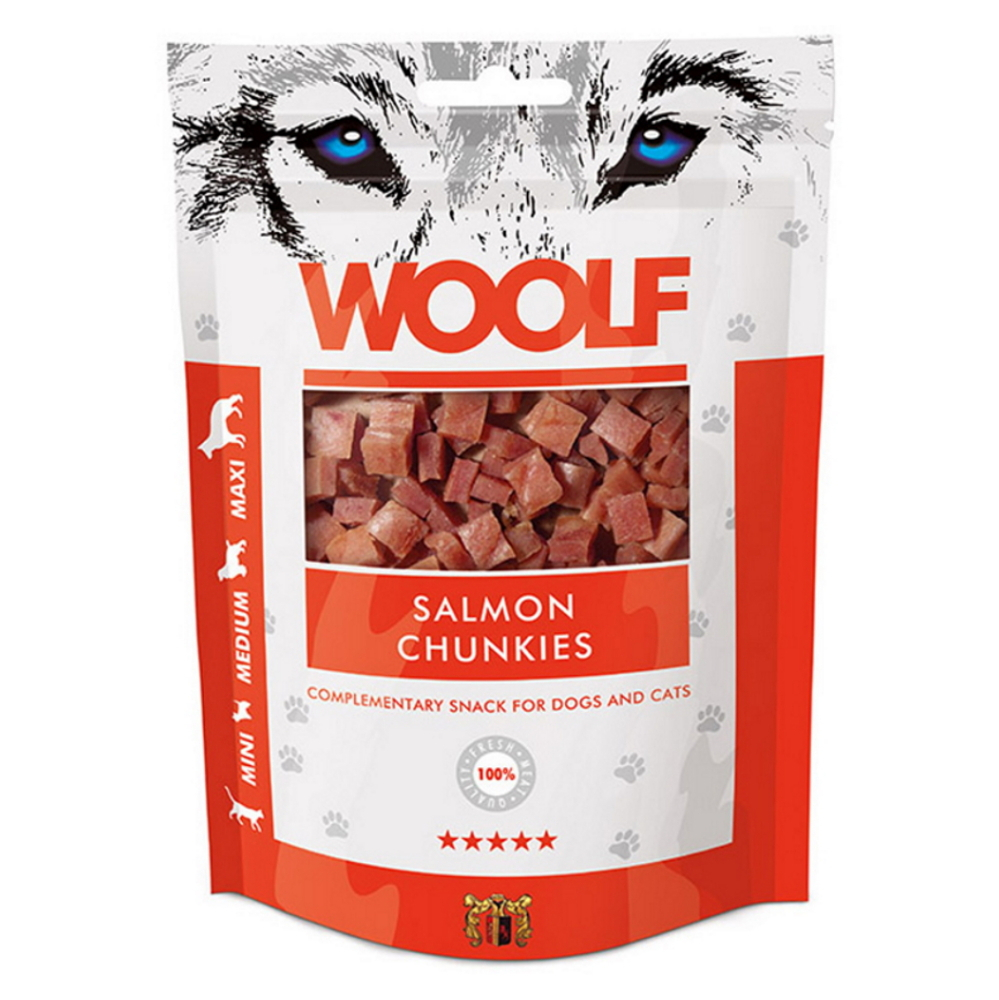 WOOLF Salmon chunkies pochoutka pro psy a kočky 100 g