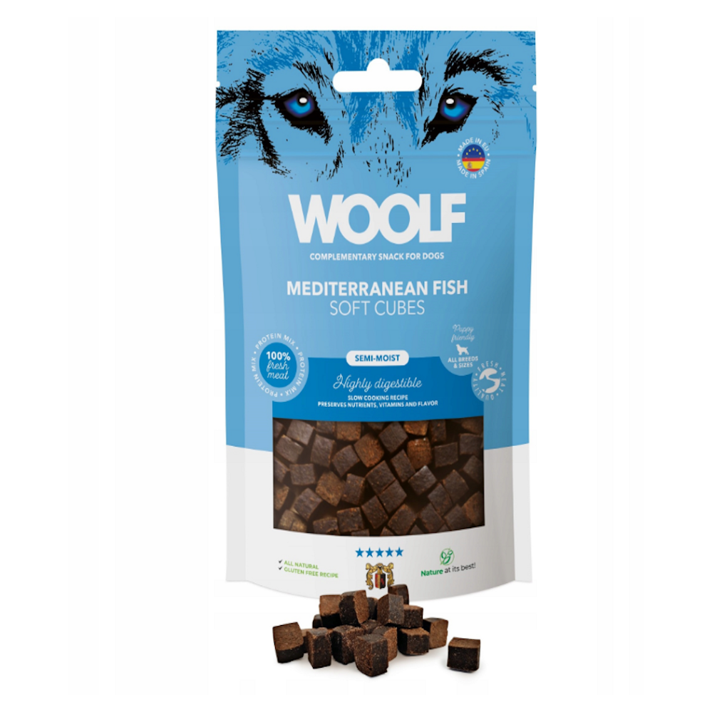 WOOLF Pamlsky pro psy soft cubes středomořské ryby 100 g