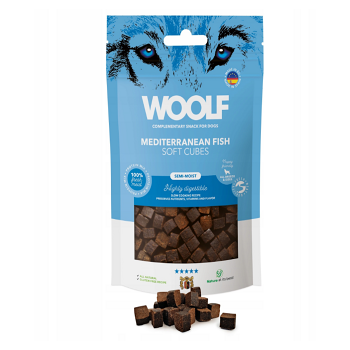 WOOLF Pamlsky pro psy soft cubes středomořské ryby 100 g (Sušené maso pro psy)
