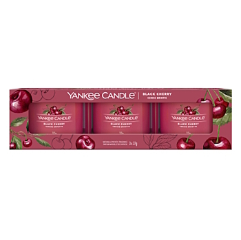 YANKEE CANDLE Black Cherry Votiv ve skle sada 3 x 37 g (Vonné svíčky)
