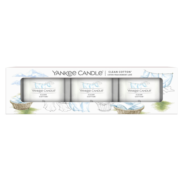 YANKEE CANDLE Clean Cotton Votiv ve skle sada 3 x 37 g