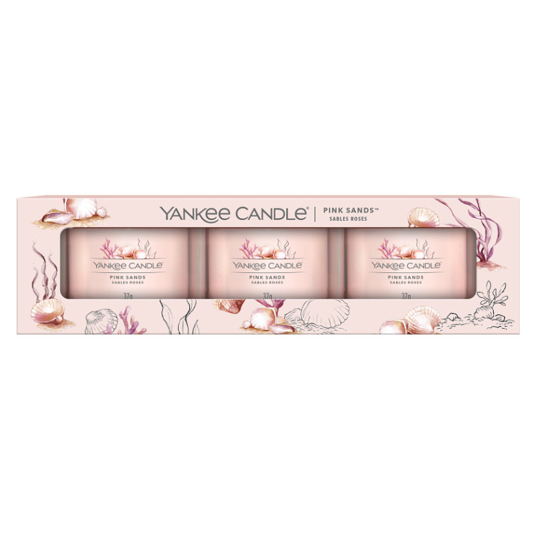 YANKEE CANDLE Pink Sands Votiv ve skle sada 3 x 37 g