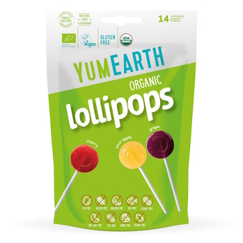 YUMEARTH Kyselá lízátka s příchutí jablka, třešně a hroznů BIO 14 kusů (Lékárenská lízátka) - BIO