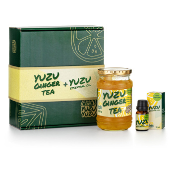 YUZU Zdravý Yuzu Ginger Tea 500 g + YUZU 100% Essential oil 10 ml, expirace 08.05.2024
