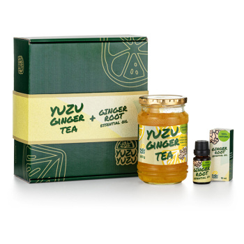 YUZU Zdravý Yuzu Ginger Tea 500 g + YUZU 100% Ginger root essential oil 10 ml, expirace