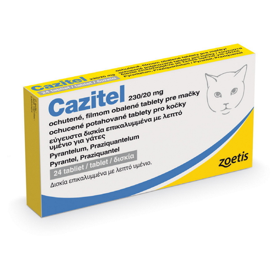 E-shop CAZITEL 230/20 mg ochucené potahované tablety pro kočky 24 tablet