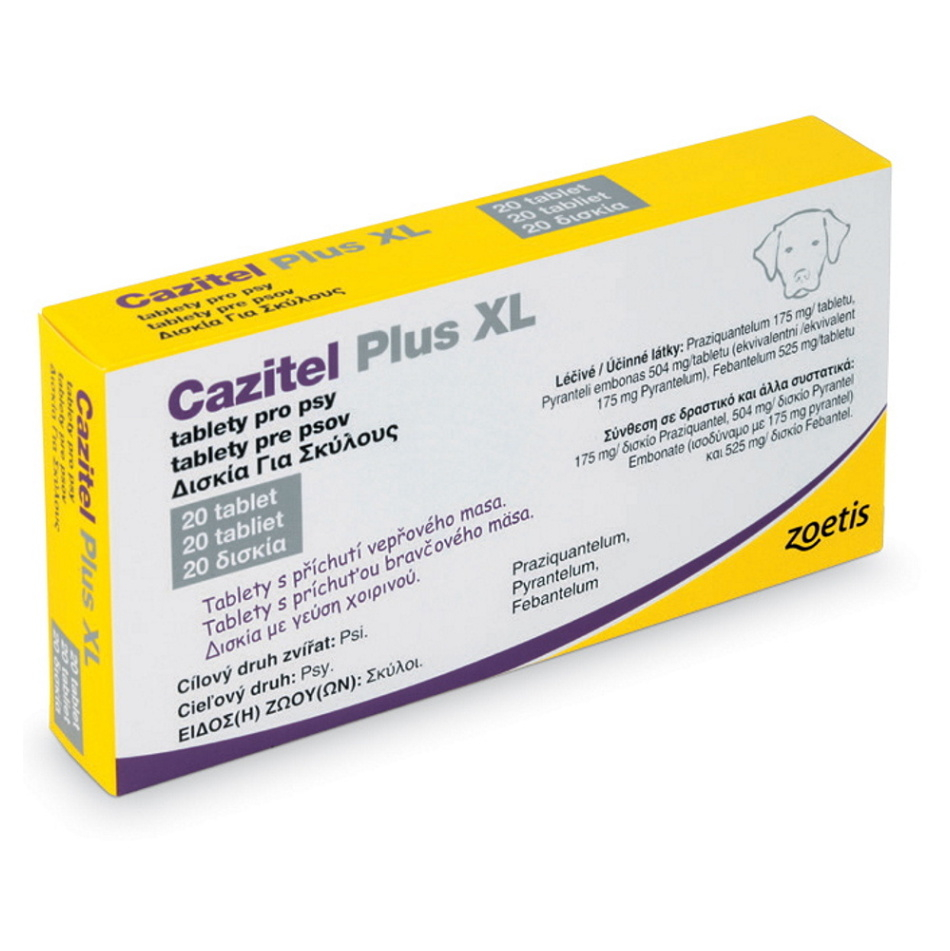 Levně CAZITEL Plus XL tablety s příchutí vepřového masa pro psy 20 tablet